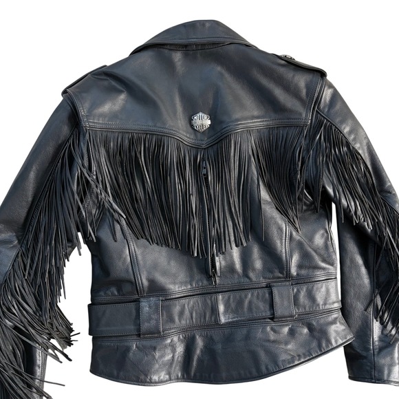 Harley Davidson VTG 90's Women's Medium Black Leather Fringe Motorcycle Jacket - Picture 9 of 13